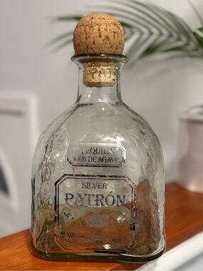 Patron Bottle w Cork Large Size 1.75 L Silver Patron Tequila Empty Glass Bottle